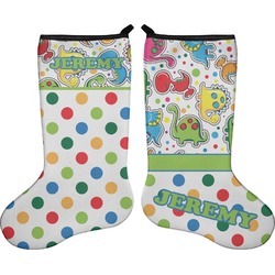 Dinosaur Print & Dots Holiday Stocking - Double-Sided - Neoprene (Personalized)