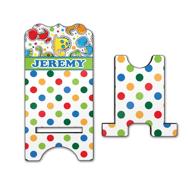 Dinosaur Print & Dots Stylized Phone Stand - Front & Back - Large