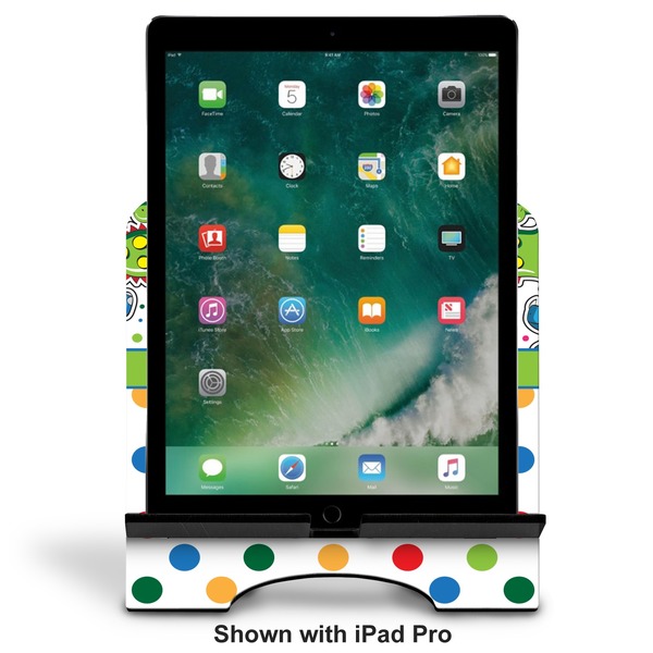 Dinosaur Print & Dots Stylized Tablet Stand - Front with ipad
