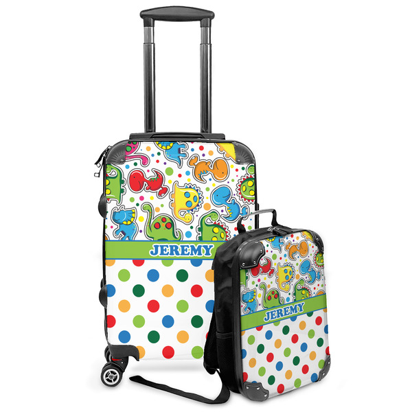 Custom Dinosaur Print & Dots Kids 2-Piece Luggage Set - Suitcase & Backpack (Personalized)