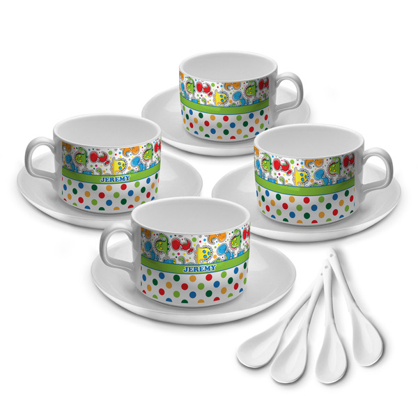 Custom Dinosaur Print & Dots Tea Cup - Set of 4 (Personalized)
