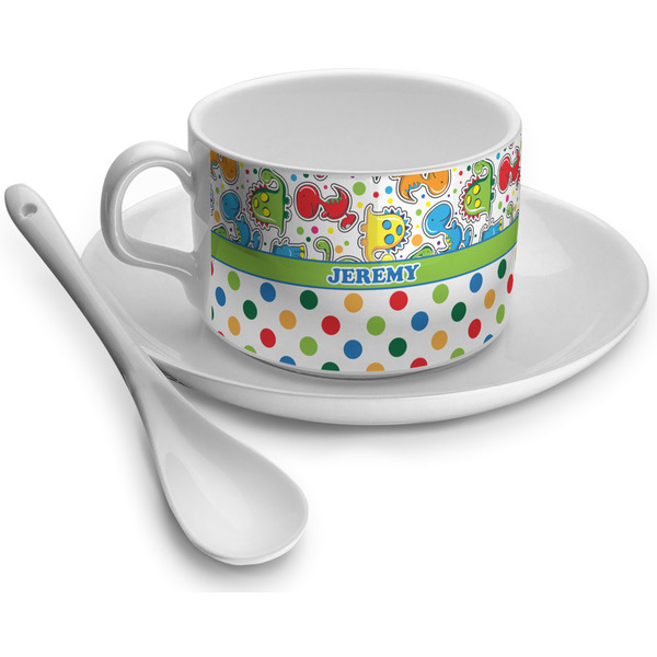 Custom Dinosaur Print & Dots Tea Cup - Single (Personalized)