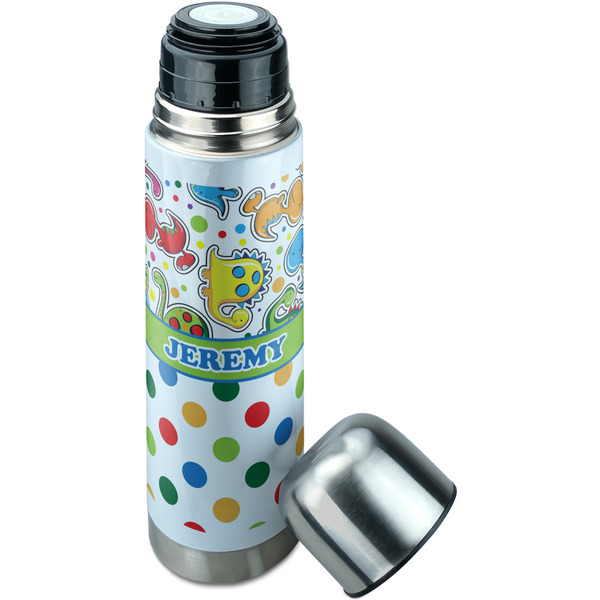 Dinosaur Print & Dots Thermos - Lid Off