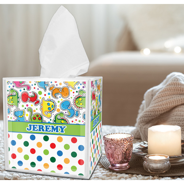Dinosaur Print & Dots Tissue Box - LIFESTYLE