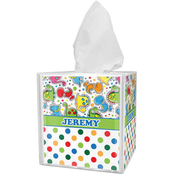 Custom Dinosaur Print & Dots Tissue Box Cover (Personalized)