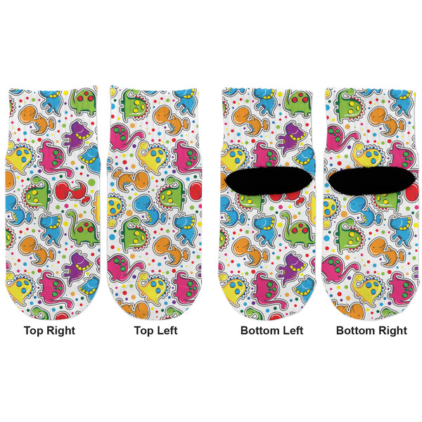 Dinosaur Print & Dots Toddler Ankle Socks - Double Pair - Front and Back - Apvl