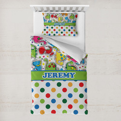 Dinosaur Print & Dots Toddler Bedding w/ Name or Text