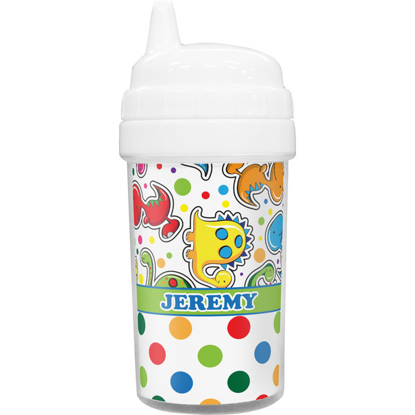 Custom Dinosaur Print & Dots Toddler Sippy Cup (Personalized)