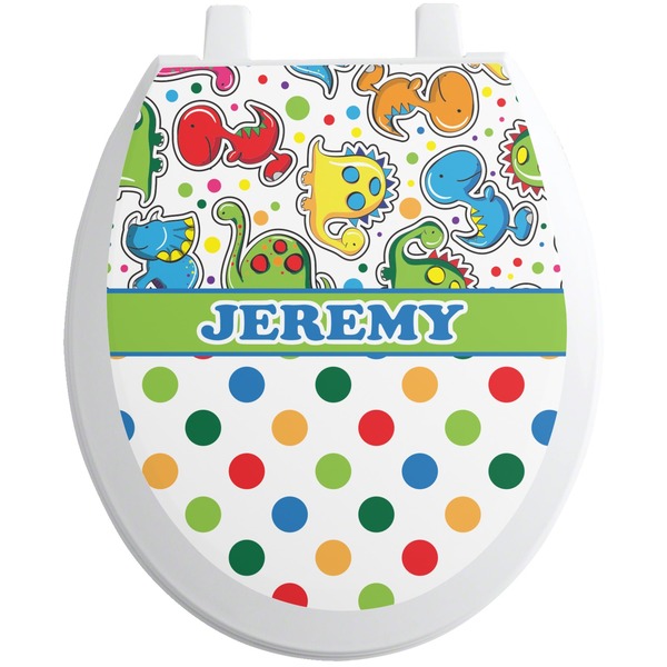 Custom Dinosaur Print & Dots Toilet Seat Decal - Round (Personalized)