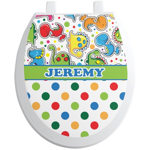 Custom Dinosaur Print & Dots Toilet Seat Decal (Personalized)
