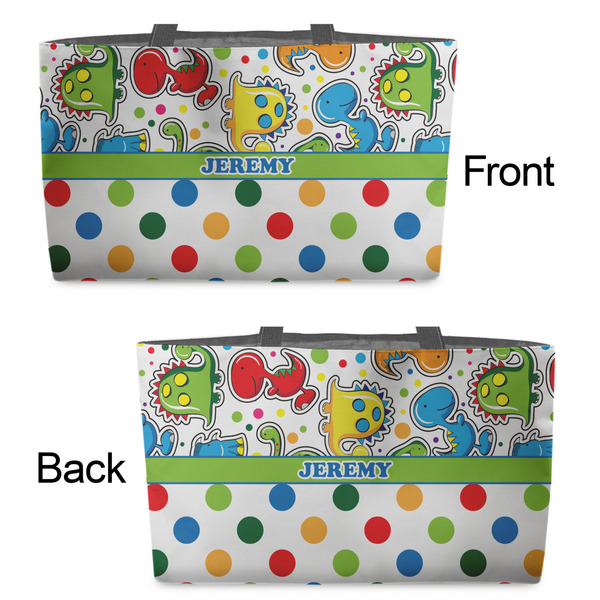 Dinosaur Print & Dots Tote w/Black Handles - Front & Back Views