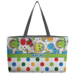 Dinosaur Print & Dots Beach Totes Bag - w/ Black Handles (Personalized)