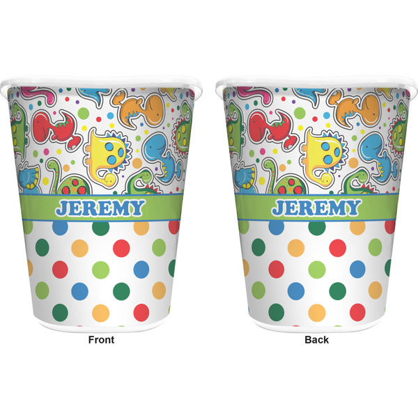 Dinosaur Print & Dots Trash Can White - Front and Back - Apvl