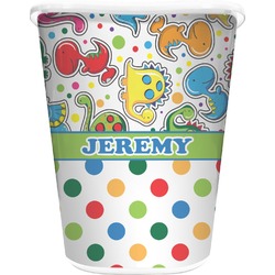 Dinosaur Print & Dots Waste Basket - Double Sided (White) (Personalized)