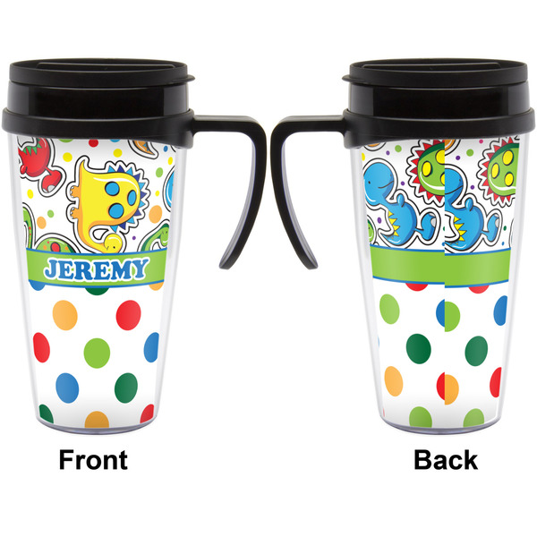 Dinosaur Print & Dots Travel Mug with Black Handle - Approval