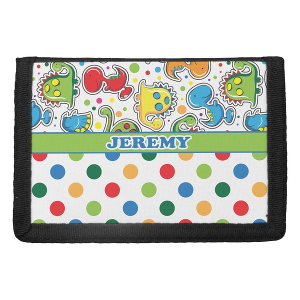 Custom Dinosaur Print & Dots Trifold Wallet (Personalized)