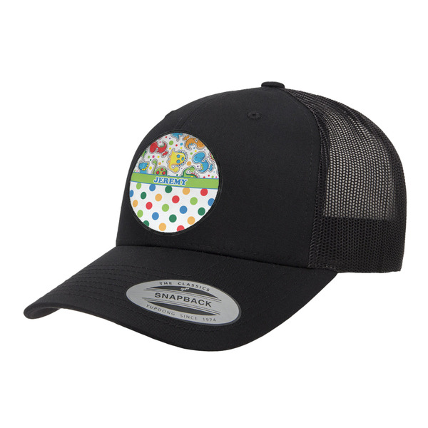 Custom Dinosaur Print & Dots Trucker Hat - Black (Personalized)