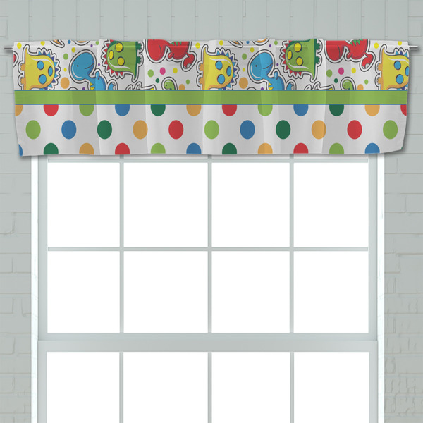 Dinosaur Print & Dots Valance - Closeup on window