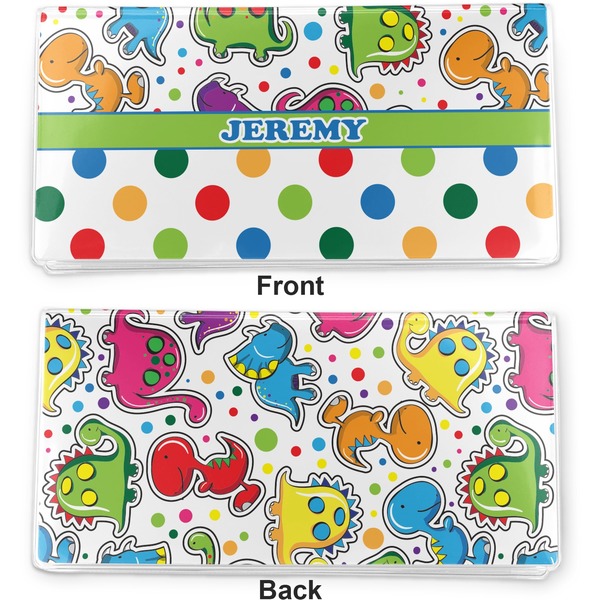 Dinosaur Print & Dots Vinyl Check Book Cover - Front and Back