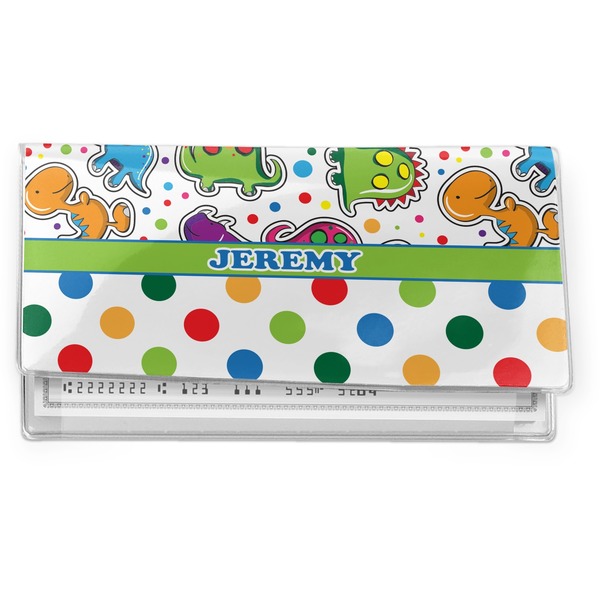 Custom Dinosaur Print & Dots Vinyl Checkbook Cover (Personalized)