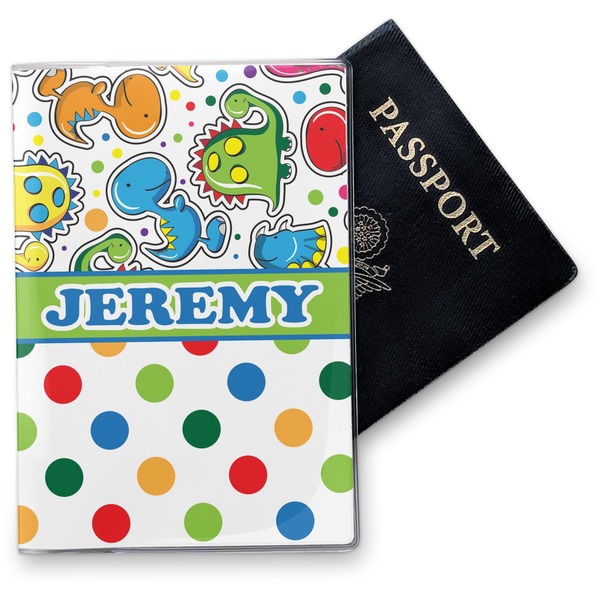 Custom Dinosaur Print & Dots Vinyl Passport Holder (Personalized)