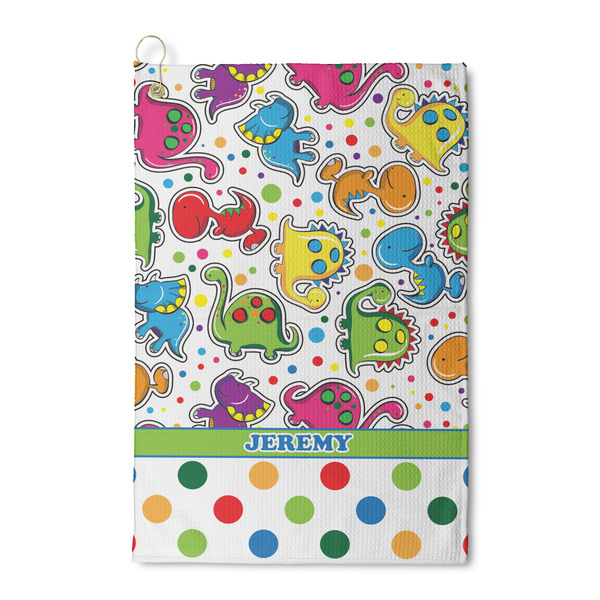 Custom Dinosaur Print & Dots Waffle Weave Golf Towel (Personalized)