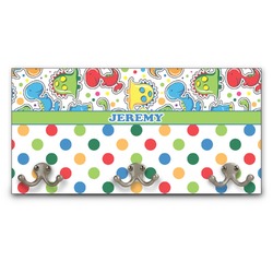 Dinosaur Print & Dots Wall Mounted Coat Rack (Personalized)