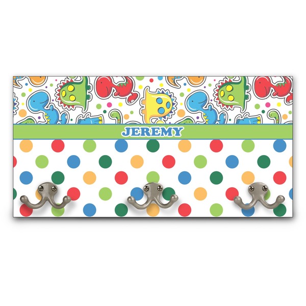 Custom Dinosaur Print & Dots Wall Mounted Coat Rack (Personalized)