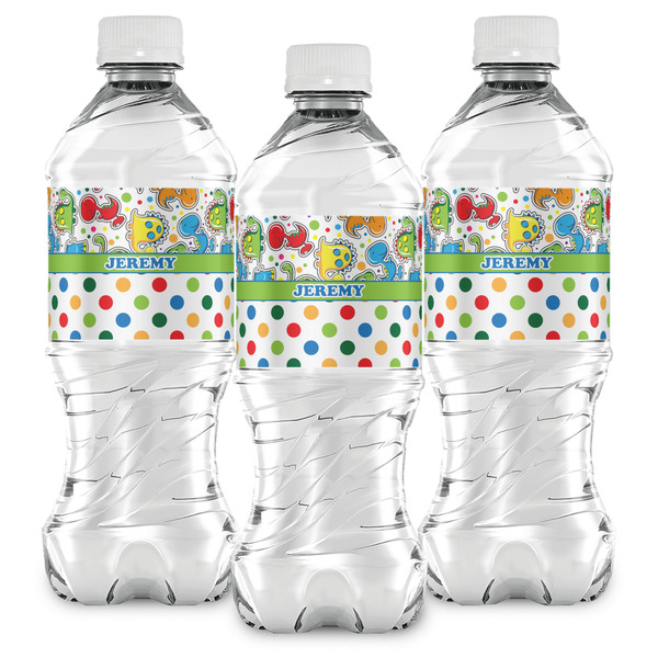 Dinosaur Print & Dots Water Bottle Labels - Front View