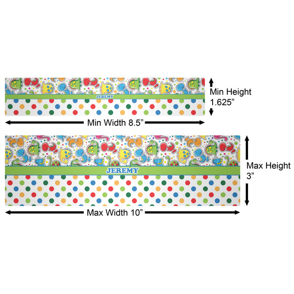 Dinosaur Print & Dots Water Bottle Labels w/ Dimensions