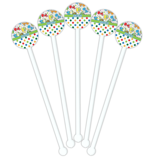 Dinosaur Print & Dots White Plastic 5.5" Stir Stick - Fan View