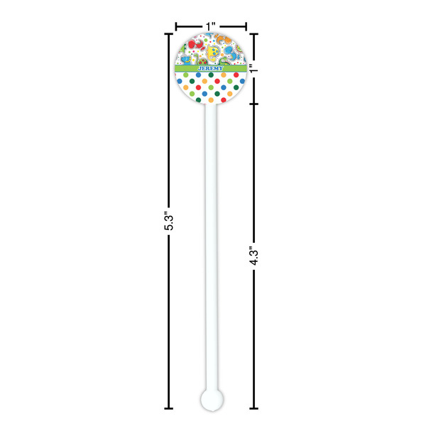 Dinosaur Print & Dots White Plastic 5.5" Stir Stick - Round - Dimensions