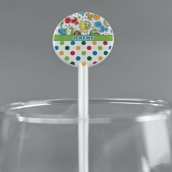 Dinosaur Print & Dots White Plastic 5.5" Stir Stick - Round - Main