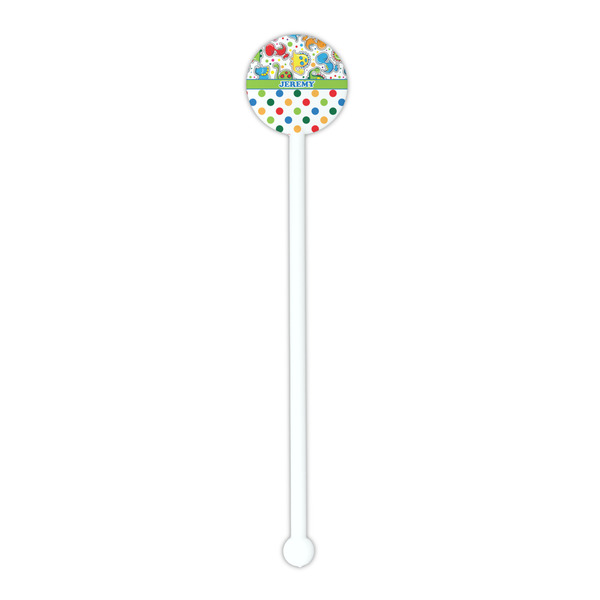 Dinosaur Print & Dots White Plastic 5.5" Stir Stick - Round - Single Stick