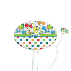 Dinosaur Print & Dots Oval Plastic Stir Sticks (Personalized)
