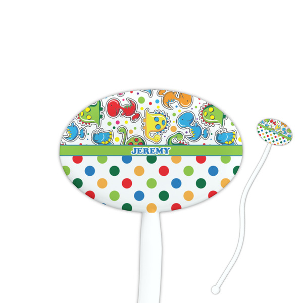 Custom Dinosaur Print & Dots Oval Plastic Stir Sticks (Personalized)