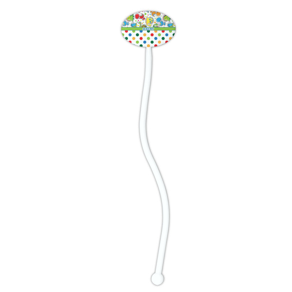 Dinosaur Print & Dots White Plastic 7" Stir Stick - Oval - Single Stick