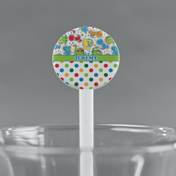 Dinosaur Print & Dots White Plastic 7" Stir Stick - Round - Main