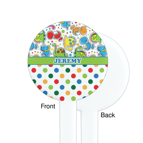 Dinosaur Print & Dots White Plastic 7" Stir Stick - Single Sided - Round - Front & Back