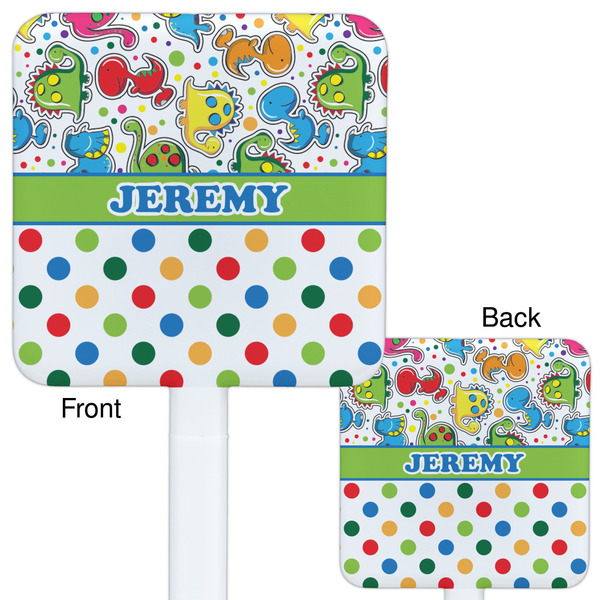 Dinosaur Print & Dots White Plastic Stir Stick - Double Sided - Approval