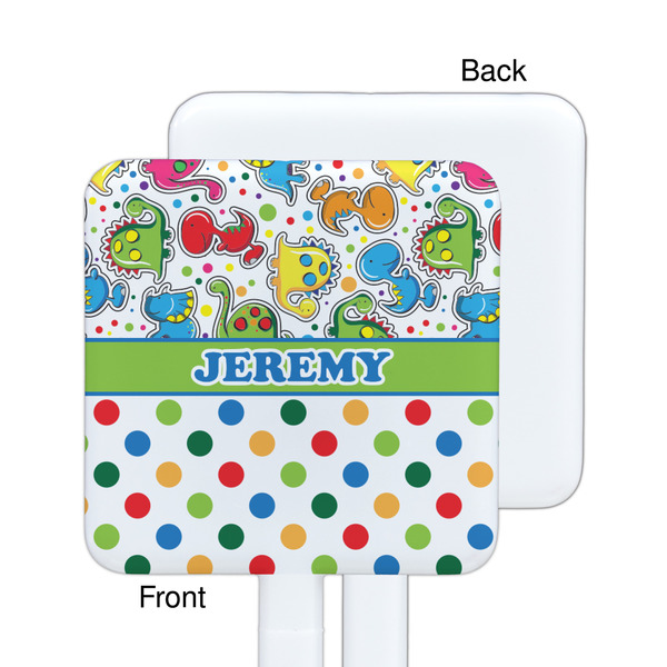 Dinosaur Print & Dots White Plastic Stir Stick - Single Sided - Square - Approval