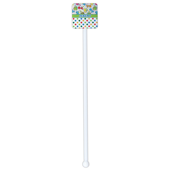 Dinosaur Print & Dots White Plastic Stir Stick - Single Sided - Square - Single Stick
