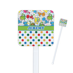 Dinosaur Print & Dots Square Plastic Stir Sticks (Personalized)