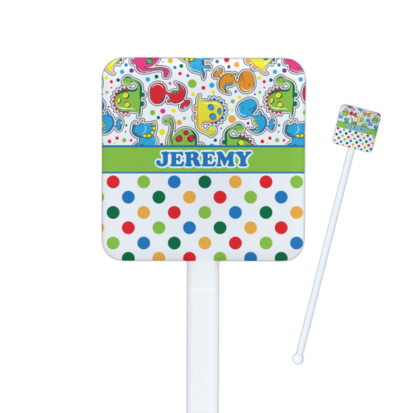 Custom Dinosaur Print & Dots Square Plastic Stir Sticks (Personalized)