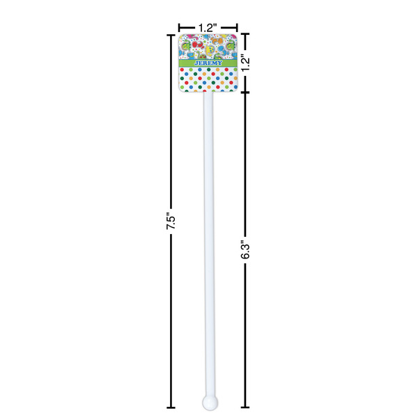Dinosaur Print & Dots White Plastic Stir Stick - Square - Dimensions
