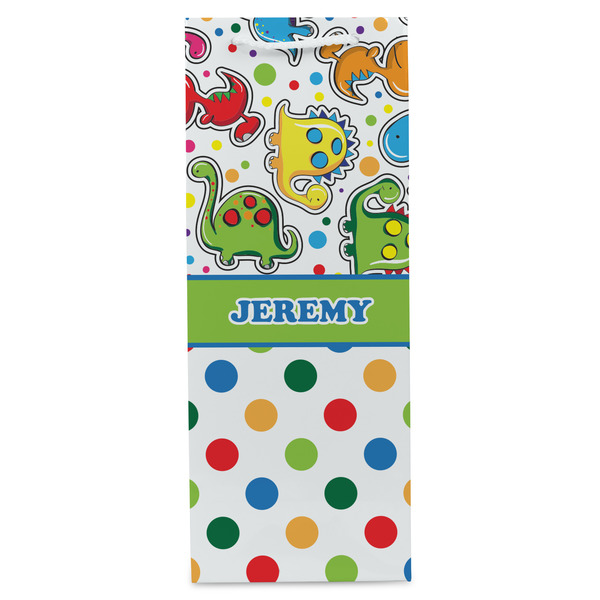Dinosaur Print & Dots Wine Gift Bag - Gloss - Front