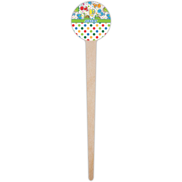 Dinosaur Print & Dots Wooden 4" Food Pick - Round - Single Pick