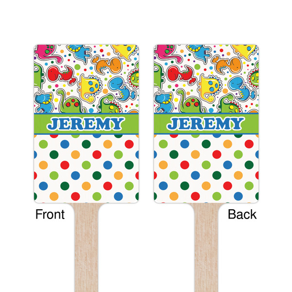 Dinosaur Print & Dots Wooden 6.25" Stir Stick - Rectangular - Double Sided - Front & Back