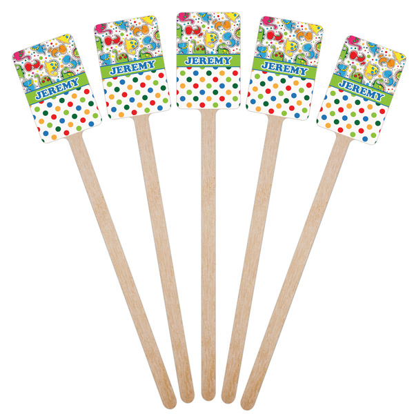 Dinosaur Print & Dots Wooden 6.25" Stir Stick - Rectangular - Fan View