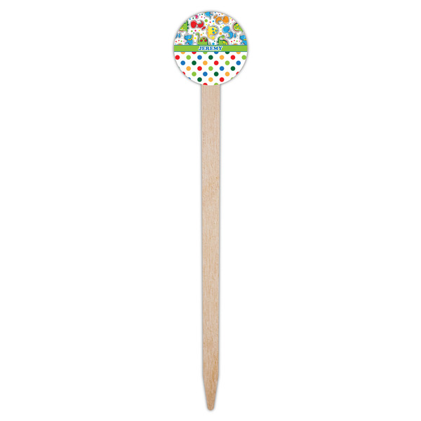Dinosaur Print & Dots Wooden 6" Food Pick - Round - Single Pick